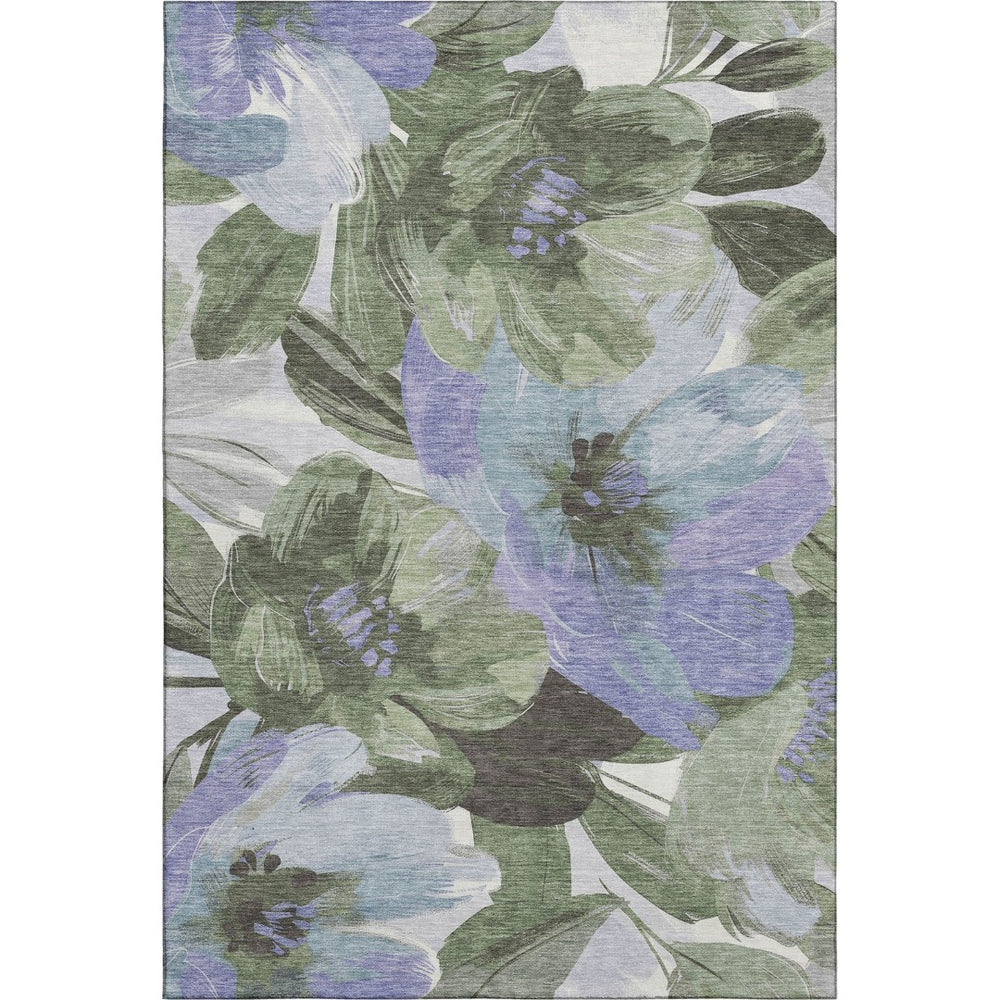HomeRoots 5' X 8' Floral Washable Area Rug in Olive Green, Ivory & Lavender – UV Protected, Pet-Friendly Design 693992