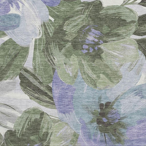 HomeRoots 5' X 8' Floral Washable Area Rug in Olive Green, Ivory & Lavender – UV Protected, Pet-Friendly Design 693992