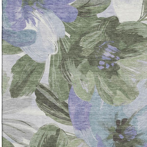 HomeRoots 8' Durable Floral Area Rug in Olive Green, Ivory & Lavender – Washable, Stain Resistant & UV Protected 693994