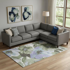 HomeRoots 9' X 12' Elegant Floral Area Rug in Olive Green, Ivory & Lavender - Washable, UV Protected & Durable 693995