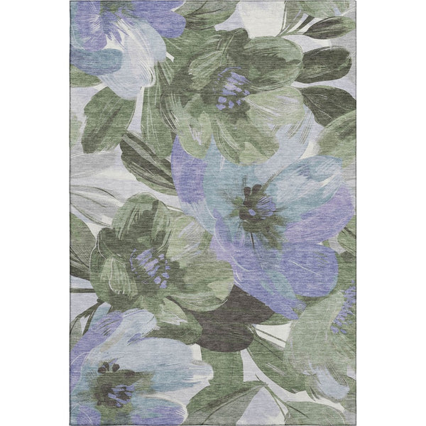 HomeRoots 9' X 12' Elegant Floral Area Rug in Olive Green, Ivory & Lavender - Washable, UV Protected & Durable 693995
