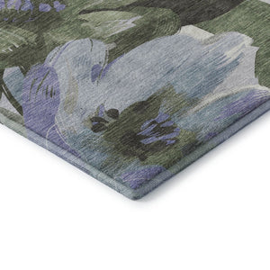 HomeRoots 9' X 12' Elegant Floral Area Rug in Olive Green, Ivory & Lavender - Washable, UV Protected & Durable 693995