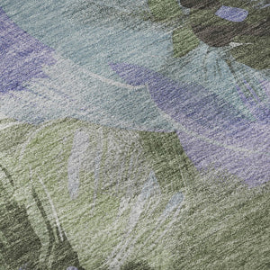 HomeRoots 9' X 12' Elegant Floral Area Rug in Olive Green, Ivory & Lavender - Washable, UV Protected & Durable 693995