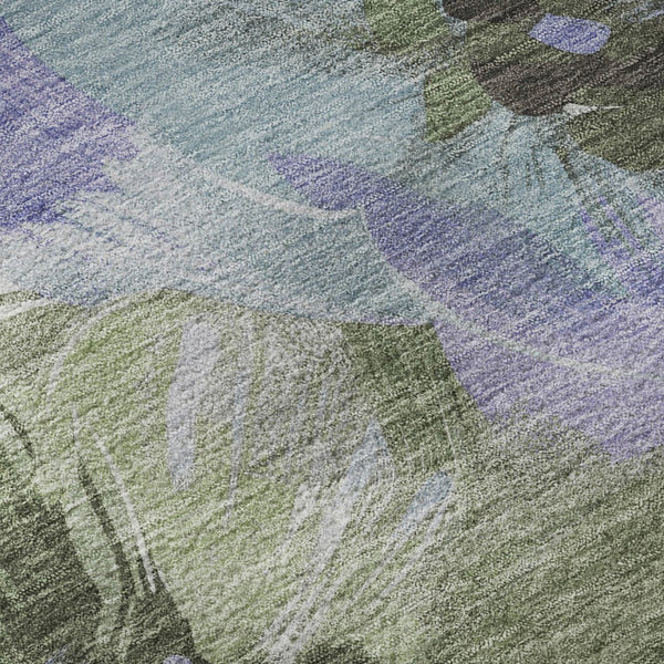 HomeRoots 9' X 12' Elegant Floral Area Rug in Olive Green, Ivory & Lavender - Washable, UV Protected & Durable 693995