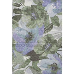 HomeRoots 9' X 12' Elegant Floral Area Rug in Olive Green, Ivory & Lavender - Washable, UV Protected & Durable 693995