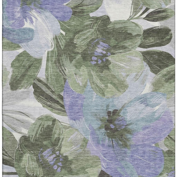 HomeRoots 10' X 14' Olive Green Floral Area Rug - Washable, UV Protected, Pet-Friendly for Stylish Living Spaces 693996