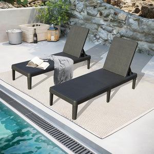 English Elm Pool Chaise Lounge Set of Two Resin Reclining Chairs for Patio Deck Garden Use Grey W1859P477805