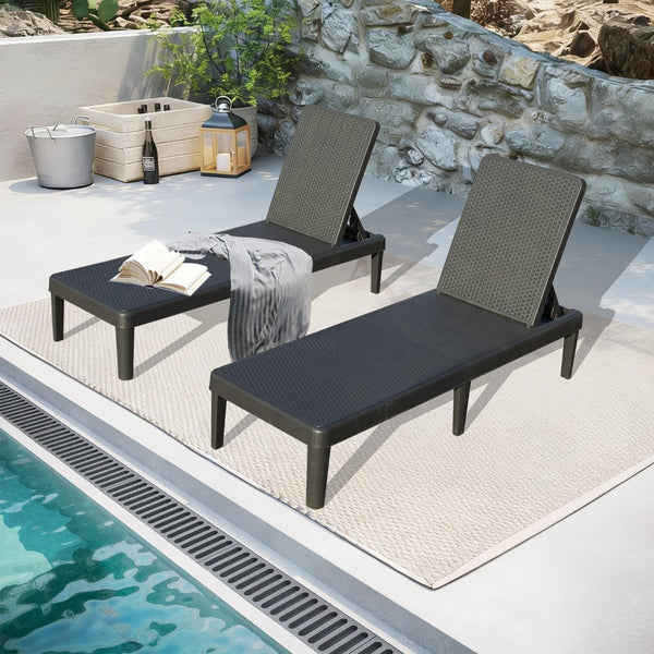 English Elm Pool Chaise Lounge Set of Two Resin Reclining Chairs for Patio Deck Garden Use Grey W1859P477805