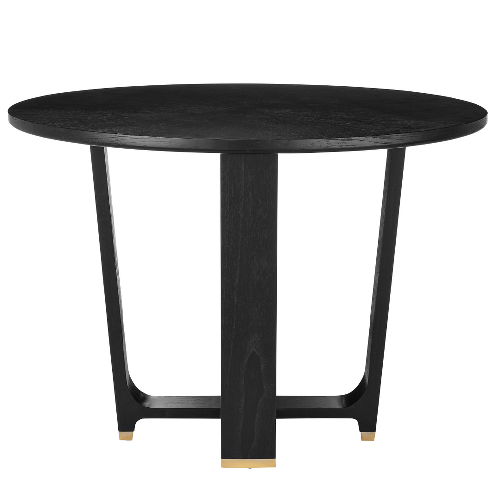Blake Black Dining Table - Contemporary Mindi Wood with Starburst Design & Polished Brass Accents