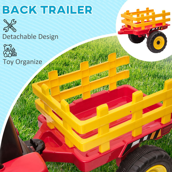 English Elm Aosom Kids Electric Ride on Tractor with Trailer Dual Motors Remote Control Led W2225P229216