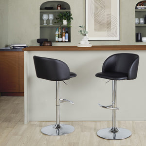 English Elm Adjustable Swivel Barstools with Chrome Base and Faux Leather Seats for Kitchen or Bar Set of 2 B202S01970