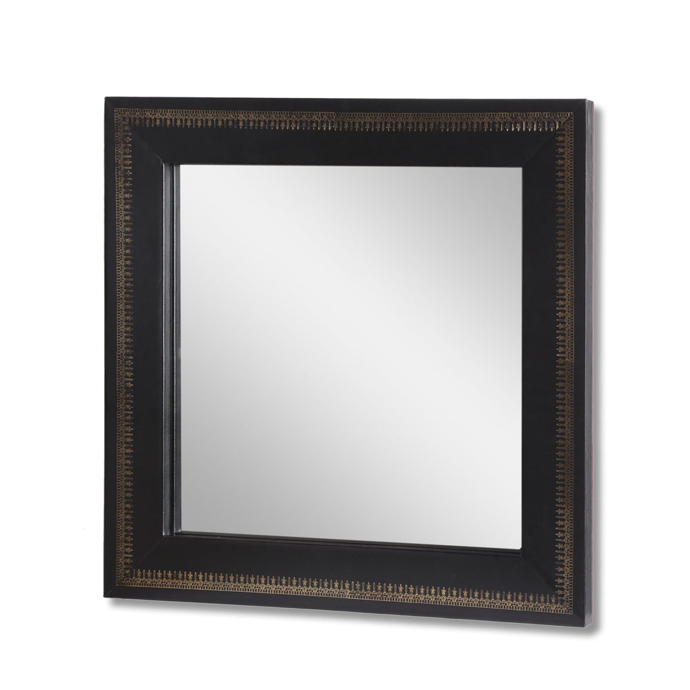 English Elm Christopher Knight Home® - Wall Black Mirror Handcrafted Leather Frame with Gold Embossing — Boho Tempered Glass Accent (27") 68949.00