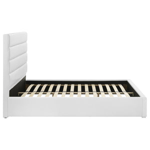 English Elm Dulcey Queen Platform Bed White Faux Leather Channel Tufted Headboard Modern Frame B062S01514