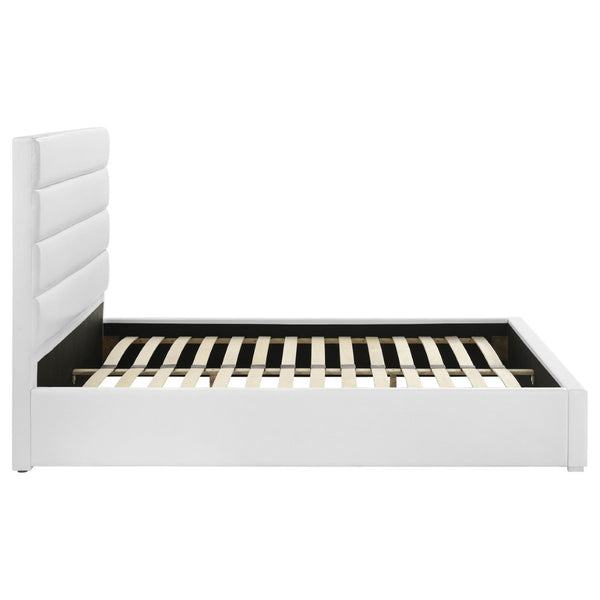 English Elm Dulcey Queen Platform Bed White Faux Leather Channel Tufted Headboard Modern Frame B062S01514