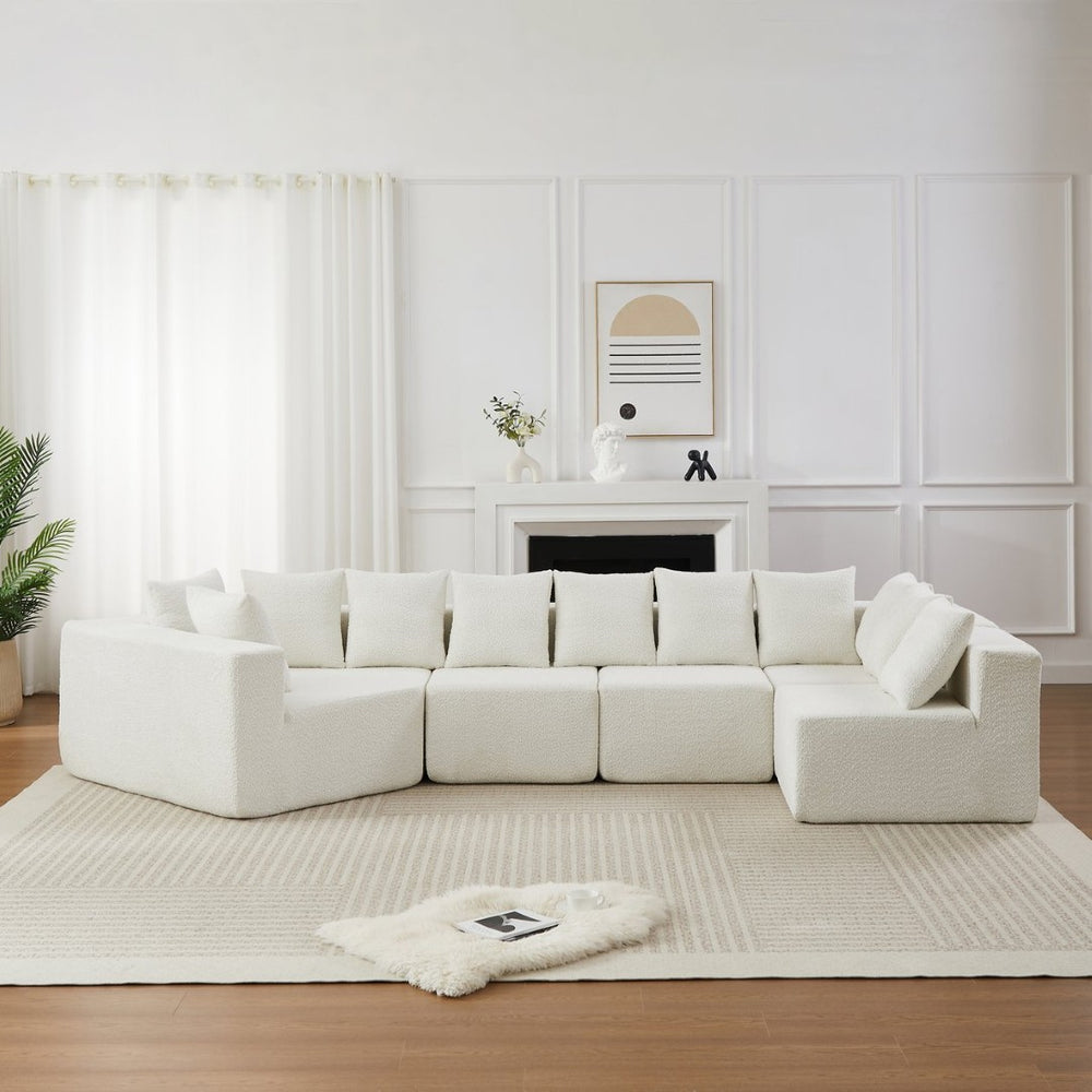 English Elm [video]151.6-inch Modular Chenille Sectional with Deep Seats and Chaise for Open Living Spaces Beige W3505S00058