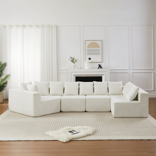 English Elm [video]151.6-inch Modular Chenille Sectional with Deep Seats and Chaise for Open Living Spaces Beige W3505S00058