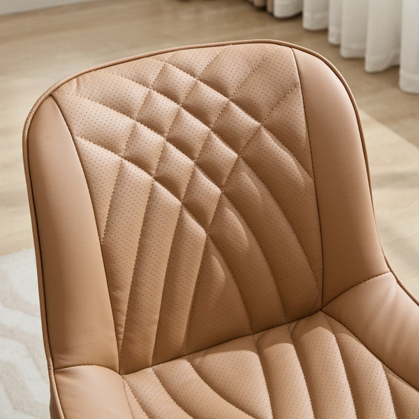 English Elm Dining Chairs Mid Century Modern Set of 2 with Curved Back Support, Perforated PU Upholstery, Cushioned Comfort and Floor-Protecting Adjustable Leg Caps khaki W1143P254985