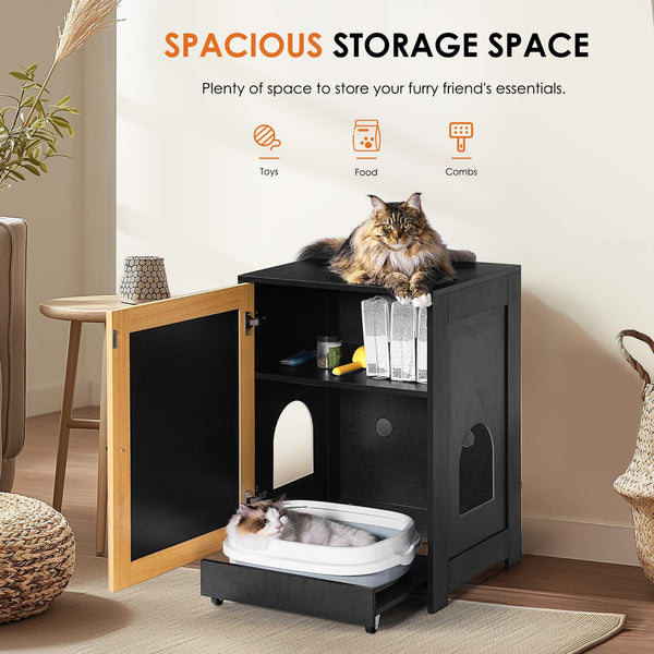 English Elm Cat Litter Box Enclosure Modern Black Litter Cabinet with Sisal Scratching Door, Wheels & Storage W1687P356622