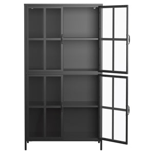 English Elm Premium Black Metal Storage Cabinet with Tempered Glass, Adjustable Shelves, Anti-Tip Safety & Silent Close T2398P263577