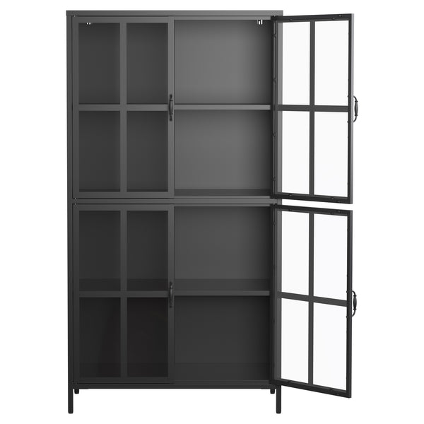 English Elm Premium Black Metal Storage Cabinet with Tempered Glass, Adjustable Shelves, Anti-Tip Safety & Silent Close T2398P263577