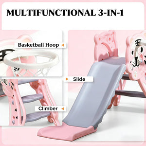 English Elm Kids 3 in 1 Toddler Climber Slide Set with Basketball Hoop for Playroom Fun T3971P439601