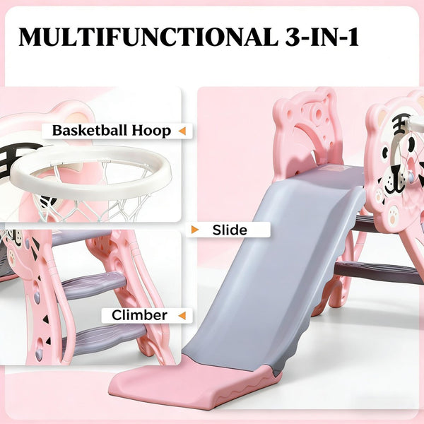 English Elm Kids 3 in 1 Toddler Climber Slide Set with Basketball Hoop for Playroom Fun T3971P439601