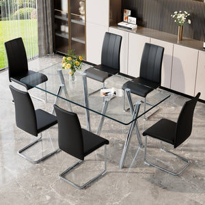 English Elm 9-piece Square Dining Set Seats 8 with Suede Chairs and Two-tone Metal Frame Black,Silver W3875S00052