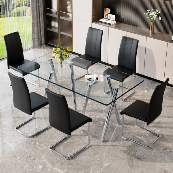 English Elm 9-piece Square Dining Set Seats 8 with Suede Chairs and Two-tone Metal Frame Black,Silver W3875S00052