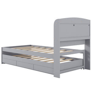 English Elm Twin XL Platform Bed with LED Headboard, Built-In Charging Station, Trundle & 2 Drawers for Space-Saving Bedrooms Gray GX001829AAE