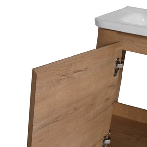 English Elm 60'' Wall-Mounted Vanity with White Ceramic Sink, Plywood Shelves, Soft-Close Door, Scratch & Water-Resistant Finish W999S00381