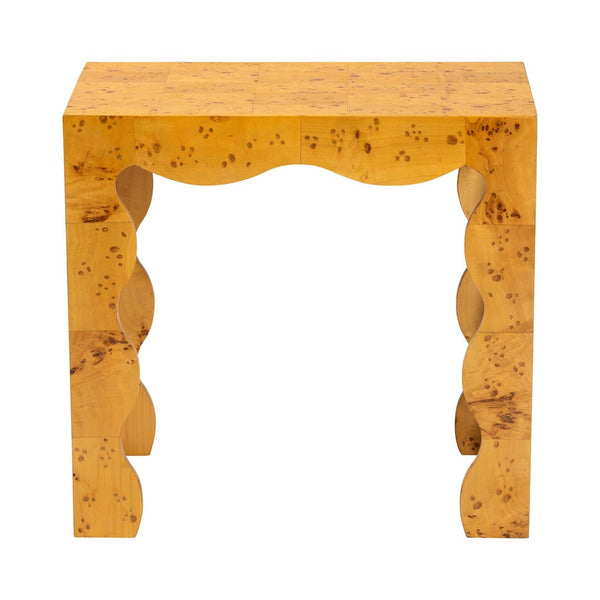 English Elm Modern Mappa Burl Wood End Table with Scalloped Edges for Living or Bedroom B2750P467814