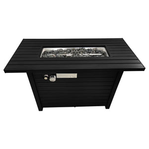 English Elm 25" 25" H x 42" W Steel Outdoor Fire Pit Table with Lid Black - Stainless Steel Burner, Propane/NG Convertible, Adjustable Flame, Modern Patio Centerpiece B120P230250