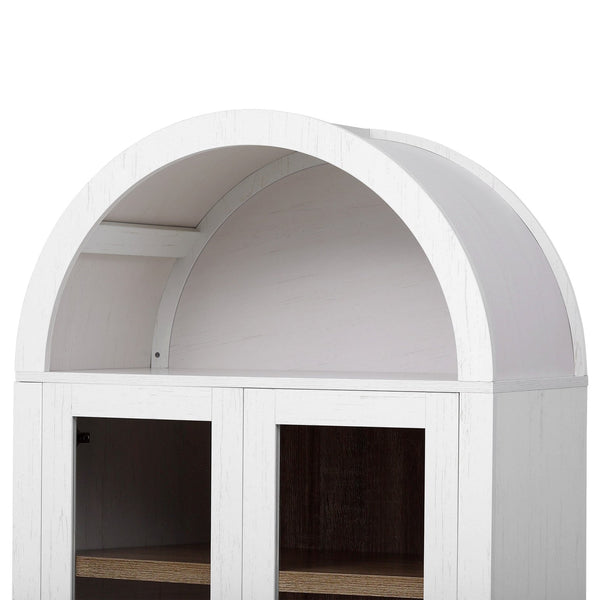 English Elm K&K 71" Arched Kitchen Pantry Cabinet with Glass Doors, Adjustable Shelves, Soft-Close Drawers White N707P288972W