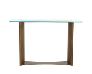 Sunpan Denver Console Table - Modern Glass Top with Antique Brass Base, Handcrafted Elegance for Home Decor