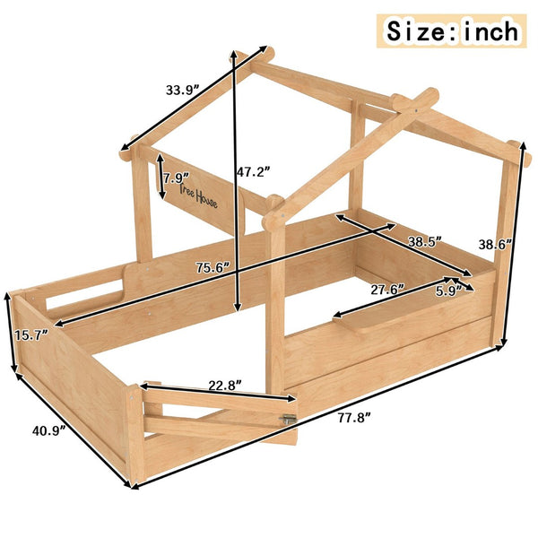 English Elm Twin Low Loft Bed Solid Pine Frame with Built-in Led Lighting and Storage Shelves Natural W1580P396331