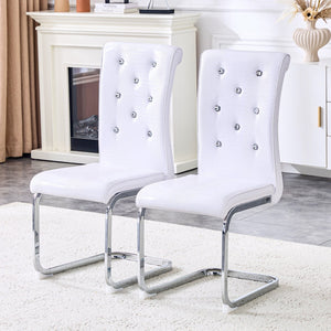 English Elm Set of 2 Glam Faux Alligator Pvc Dining Chairs with Crystal Buckle Bow Legs White W3875P371061
