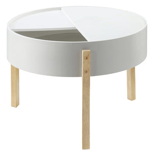 English Elm White Round Coffee Table with Hidden Storage Compartment, White & Natural Finish, Sturdy Pine Design B062P186476