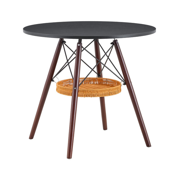 English Elm 31.5-inch Round Dining Table Solid Legs Woven Basket Storage Compact Modern Minimalist Walnut+Black W1151P431130