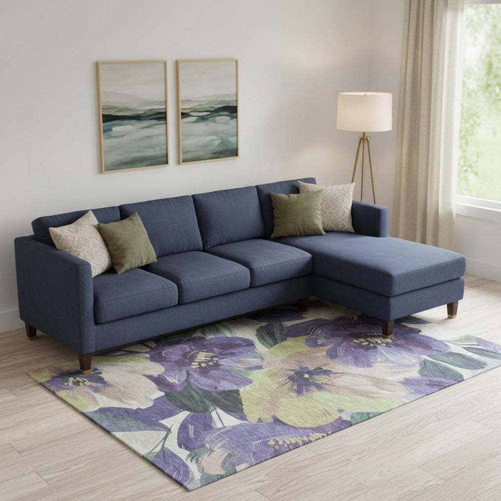 HomeRoots 9' X 12' Floral Area Rug in Purple, Green & Ivory - Washable, UV-Protected & Stain-Resistant Design 694001