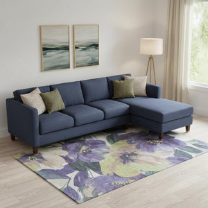 HomeRoots 9' X 12' Floral Area Rug in Purple, Green & Ivory - Washable, UV-Protected & Stain-Resistant Design 694001