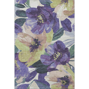 HomeRoots 9' X 12' Floral Area Rug in Purple, Green & Ivory - Washable, UV-Protected & Stain-Resistant Design 694001