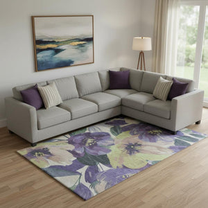 HomeRoots 10' Washable Floral Area Rug in Purple, Green, and Ivory - UV Protected, Non-Slip, Durable Design 694002