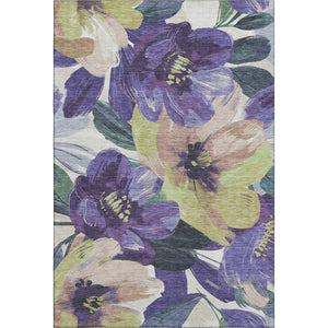 HomeRoots 10' Washable Floral Area Rug in Purple, Green, and Ivory - UV Protected, Non-Slip, Durable Design 694002