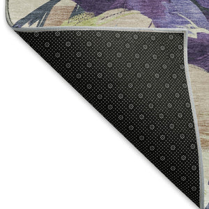 HomeRoots 10' Washable Floral Area Rug in Purple, Green, and Ivory - UV Protected, Non-Slip, Durable Design 694002