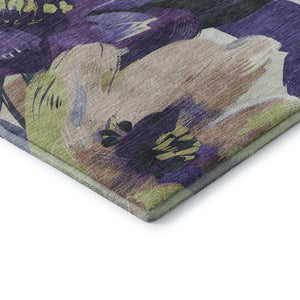HomeRoots 10' Washable Floral Area Rug in Purple, Green, and Ivory - UV Protected, Non-Slip, Durable Design 694002