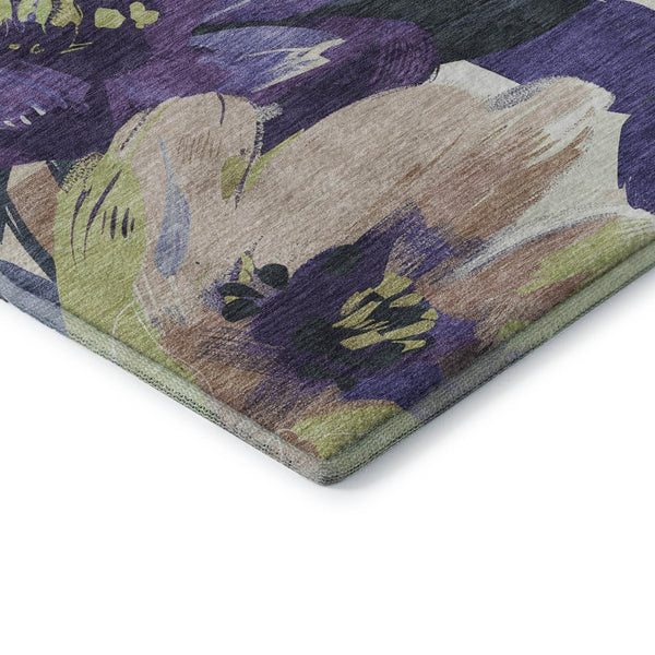 HomeRoots 10' Washable Floral Area Rug in Purple, Green, and Ivory - UV Protected, Non-Slip, Durable Design 694002