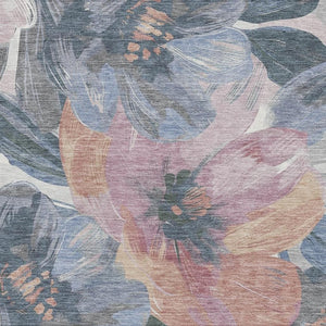 HomeRoots 5' X 8' Floral Area Rug in Pewter, Salmon & Gray - Washable, UV Protected, Ideal for Families & Pets 694004