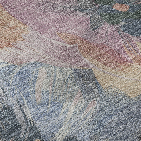 HomeRoots 8' X 8' Washable Round Rug with UV Protection - Stylish Pewter, Salmon & Gray Floral Design for Any Room 694005