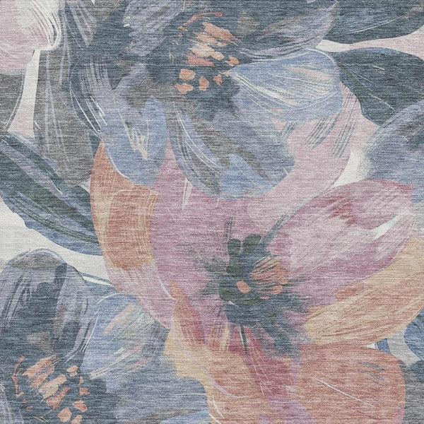 HomeRoots 8' Elegant Pewter Salmon Gray Floral Area Rug - Washable, UV Protected, Stain Resistant Design 694006