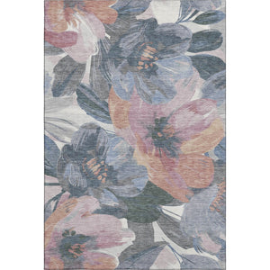 HomeRoots 9' X 12' Washable Pewter Salmon Floral Area Rug with UV Protection - Durable & Stylish for Homes 694007